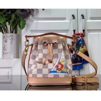 Louis Vuitton LV Women Nano Noé Bucket Bag Dragon Fruit Pink Damier Azur Coated Canvas (5)