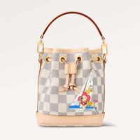 Louis Vuitton LV Women Nano Noé Bucket Bag Dragon Fruit Pink Damier Azur Coated Canvas (5)