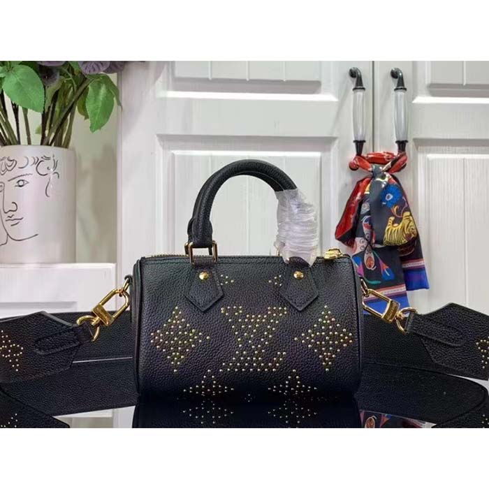 Louis Vuitton LV Women Nano Speedy Bag Black Monogram Empreinte Grained Cowhide Leather (7)