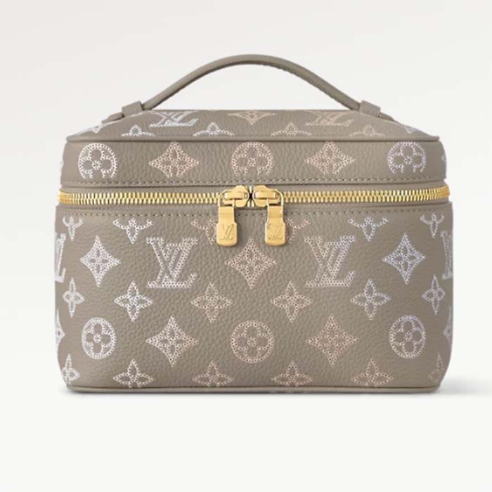 Louis Vuitton LV Women Nice Mini Toiletry Pouch Gray Mahina Perforated Calfskin Leather