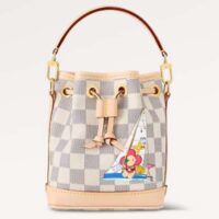 Louis Vuitton LV Women Sac Nano Noé Dragon Fruit Pink Damier Azur Coated Canvas