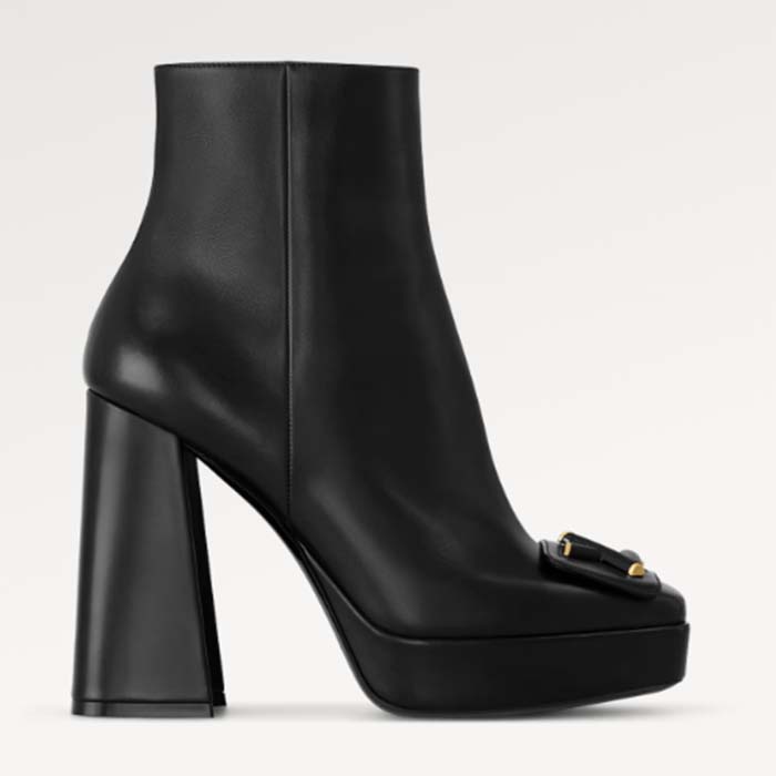 Louis Vuitton LV Women Shake Ankle Boot Black Calf Leather Lambskin Lining Side Zip