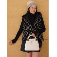 Louis Vuitton LV Women Sleeveless Hooded Monogram Teddy Jacket Acrylic Wool Black White (8)
