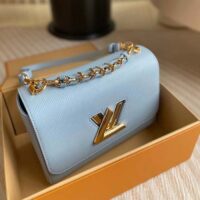 Louis Vuitton LV Women Twist MM Bleu Nuage Blue Epi Grained Smooth Cowhide Leather (12)