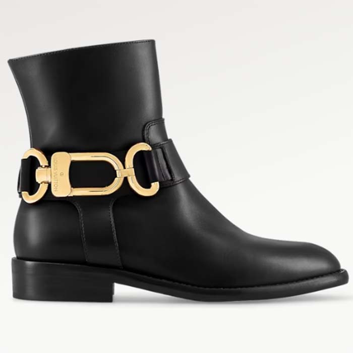 Louis Vuitton LV Women Westside Flat Ankle Boot Black Calf Leather Side Zip