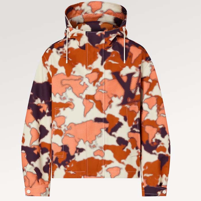 Louis Vuitton Men Cotton Hooded Blouson Regular Fit LV Mappamundi Signature Printed All Over