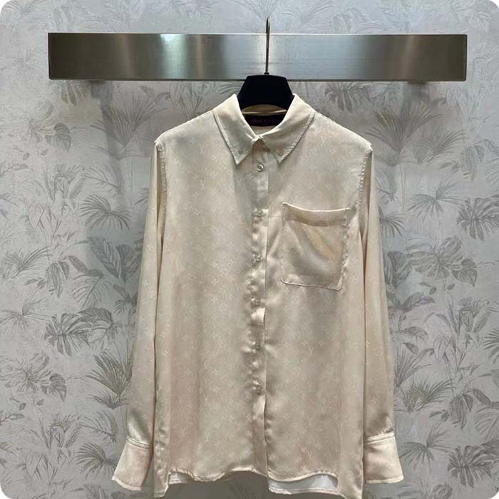 Louis Vuitton Men LV Monogram Cloud Shirt Silk Pinkish Beige Regular Fit (2)