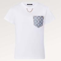 Louis Vuitton Men Monogram Pocket T-Shirt Cotton White Monogram Jacquard Denim LV Golden Chain