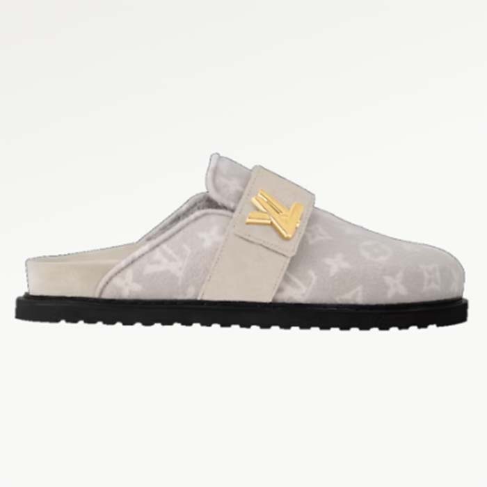 Louis Vuitton Unisex LV Cosy Flat Comfort Clog Light Gray Monogram Wool Anatomic Footbed