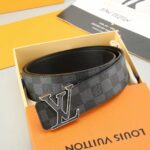 Louis Vuitton Unisex LV Initiales 40 MM Reversible Belt Onyx Black Calf Leather Damier Infini Canvas - immagine 3