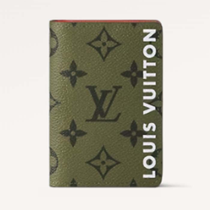 Louis Vuitton Unisex LV Pocket Organizer Khaki Green Vermillion Red Monogram Coated Canvas