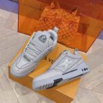 Louis Vuitton Unisex LV Skate Sneaker Grey Grained Calf Leather Rubber Outsole - Image 5