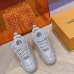 Louis Vuitton Unisex LV Skate Sneaker Grey Grained Calf Leather Rubber Outsole - Image 4