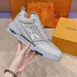 Louis Vuitton Unisex LV Skate Sneaker Grey Grained Calf Leather Rubber Outsole - Image 7