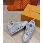 Louis Vuitton Unisex LV Skate Sneaker Grey Grained Calf Leather Rubber Outsole - Image 3