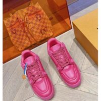 Louis Vuitton Unisex LV Trainer Sneaker Fuchsia Calf Leather Rubber Outsole Monogram Flower (9)