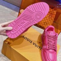 Louis Vuitton Unisex LV Trainer Sneaker Fuchsia Calf Leather Rubber Outsole Monogram Flower (9)