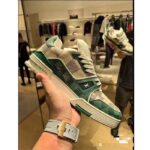 Louis Vuitton Unisex LV Trainer Sneaker Green Damier Grained Calf Leather Rubber Monogram Flowers - Image 8