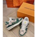 Louis Vuitton Unisex LV Trainer Sneaker Green Damier Grained Calf Leather Rubber Monogram Flowers - Image 4