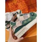 Louis Vuitton Unisex LV Trainer Sneaker Green Damier Grained Calf Leather Rubber Monogram Flowers - Image 10