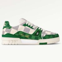 Louis Vuitton Unisex LV Trainer Sneaker Green Damier Grained Calf Leather Rubber Monogram Flowers (6)