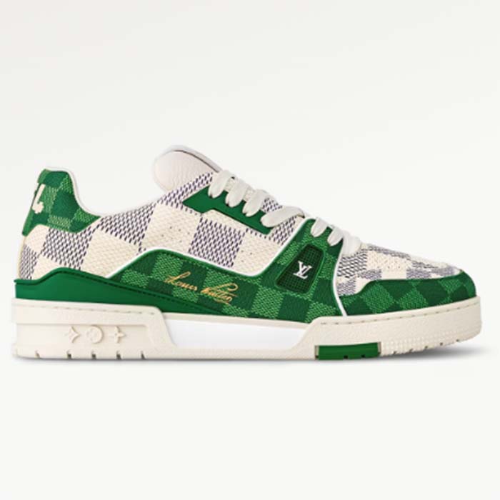 Louis Vuitton Unisex LV Trainer Sneaker Green Damier Grained Calf Leather Rubber Monogram Flowers