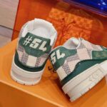 Louis Vuitton Unisex LV Trainer Sneaker Green Damier Grained Calf Leather Rubber Monogram Flowers - Image 9