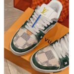 Louis Vuitton Unisex LV Trainer Sneaker Green Damier Grained Calf Leather Rubber Monogram Flowers - Image 11