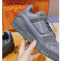 Louis Vuitton Unisex LV Trainer Sneaker Grey Calf Leather Rubber Outsole Monogram Flower (11)