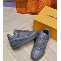 Louis Vuitton Unisex LV Trainer Sneaker Grey Calf Leather Rubber Outsole Monogram Flower (11)