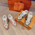 Louis Vuitton Unisex LV Trainer Sneaker Orange Damier Grained Calf Leather Rubber Monogram Flowers – Bild 8