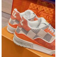 Louis Vuitton Unisex LV Trainer Sneaker Orange Damier Grained Calf Leather Rubber Monogram Flowers (8)