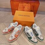 Louis Vuitton Unisex LV Trainer Sneaker Orange Damier Grained Calf Leather Rubber Monogram Flowers – Bild 9