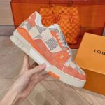 Louis Vuitton Unisex LV Trainer Sneaker Orange Damier Grained Calf Leather Rubber Monogram Flowers – Bild 10