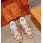 Louis Vuitton Unisex LV Trainer Sneaker Orange Damier Grained Calf Leather Rubber Monogram Flowers – Bild 2