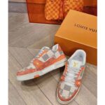 Louis Vuitton Unisex LV Trainer Sneaker Orange Damier Grained Calf Leather Rubber Monogram Flowers – Bild 5