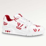 Sneaker unisex Louis Vuitton LV Trainer, rossa, con mix di materiali sostenibili