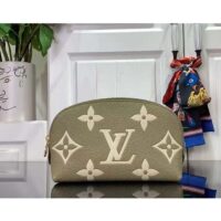 Louis Vuitton Unisex Pochette Cosmétique PM Kaki Fango Cream Monogram Empreinte Embossed Leather (8)