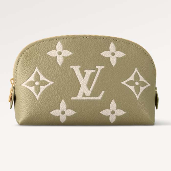 Louis Vuitton Unisex Pochette Cosmétique PM Kaki Fango Cream Monogram Empreinte Embossed Leather