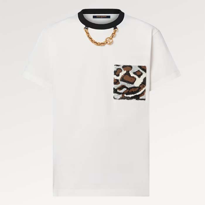 Louis Vuitton Women Animal Sequin T-Shirt Cotton White LV Golden Chain