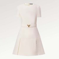 Louis Vuitton Women LV Belted Skater Dress White Short Dress Golden V Logo (12)