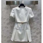 Louis Vuitton Women LV Belted Skater Dress White Short Dress Golden V Logo - Image 2
