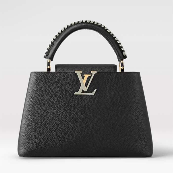Louis Vuitton Women LV Capucines MM Black Etain Metallic Gray Taurillon Leather