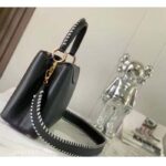 Louis Vuitton Women LV Capucines MM Black Etain Metallic Gray Taurillon Leather - Imagen 4