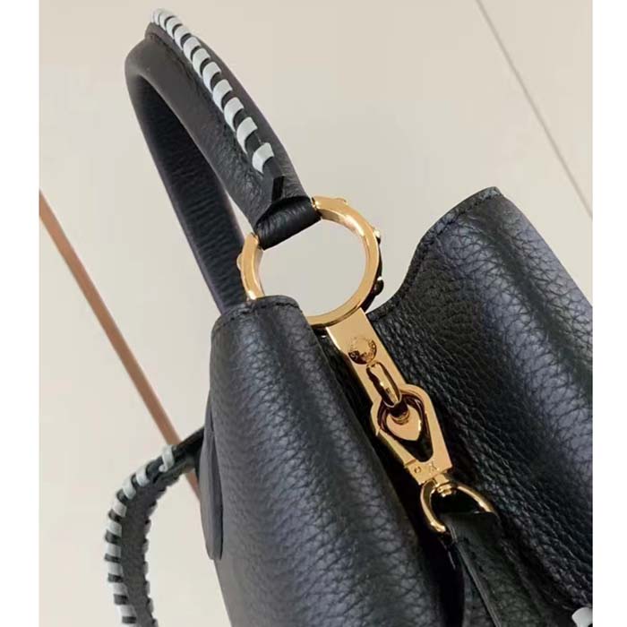 Louis Vuitton Women LV Capucines MM Black Etain Metallic Gray Taurillon Leather (4)