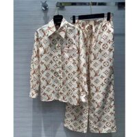 Louis Vuitton Women LV Floral Monogram Pajama Shirt Silk Pink Beige Regular Fit (7)