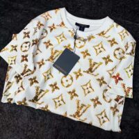 Louis Vuitton Women LV Floral Monogram T-Shirt Cotton Pink Beige Regular Fit (10)