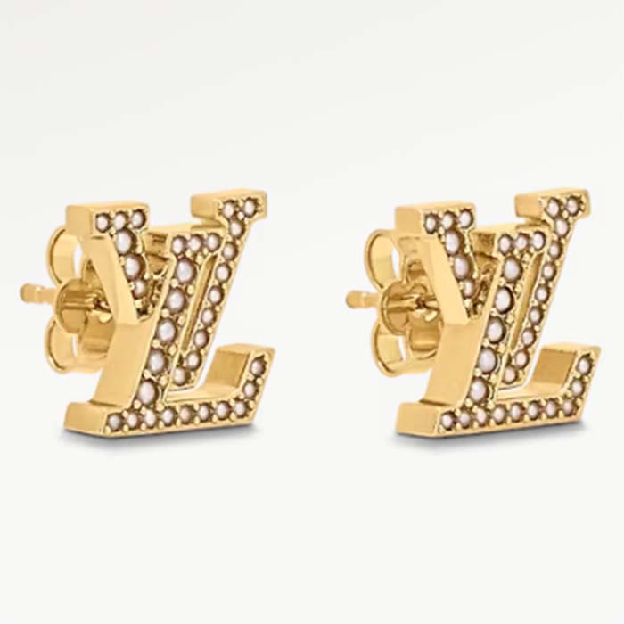 Louis Vuitton Women LV Iconic Pearls Earrings Metal Gold-Color Finish White Resin Pearls Enamel