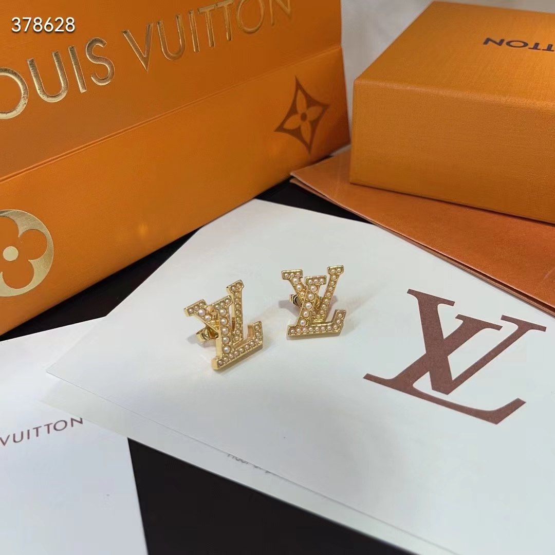 Louis Vuitton Women LV Iconic Pearls Earrings Metal Gold-Color Finish White Resin Pearls Enamel (3)