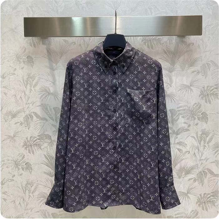 Louis Vuitton Women LV Monogram Cloud Shirt Silk Dark Grey Regular Fit (5)